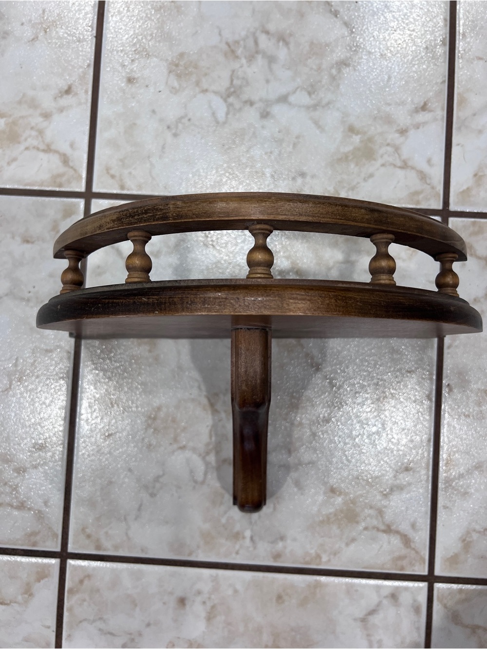 Vintage Wooden Half Moon Wall Shelf Spindle Gallery Rail 18” Country Decor